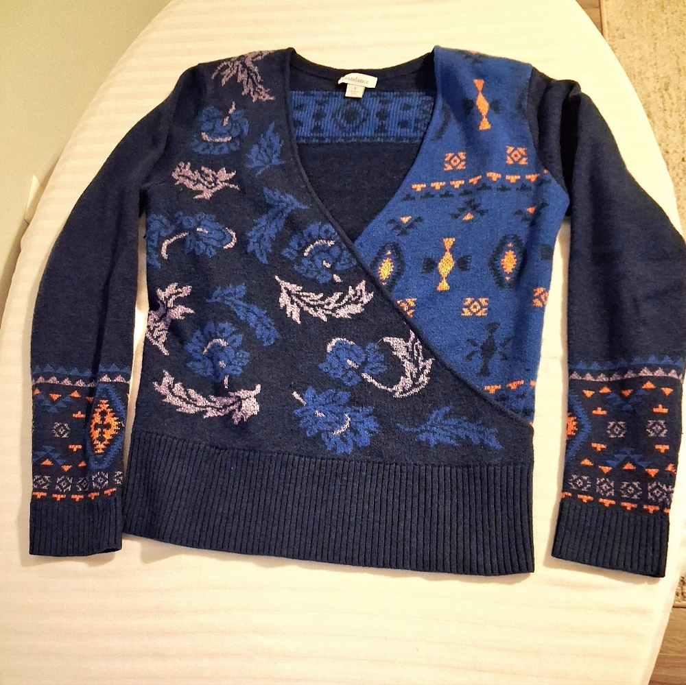 Sundance Fair Isle Navy Blue Merino Wool Women's Sweater - Picture 11 of 11